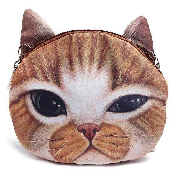 Dames Leuke Cartoon Kat Hoofdpatroon Schoudertas Keten Cross Body Bag