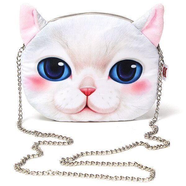 Dames Leuke Cartoon Kat Hoofdpatroon Schoudertas Keten Cross Body Bag