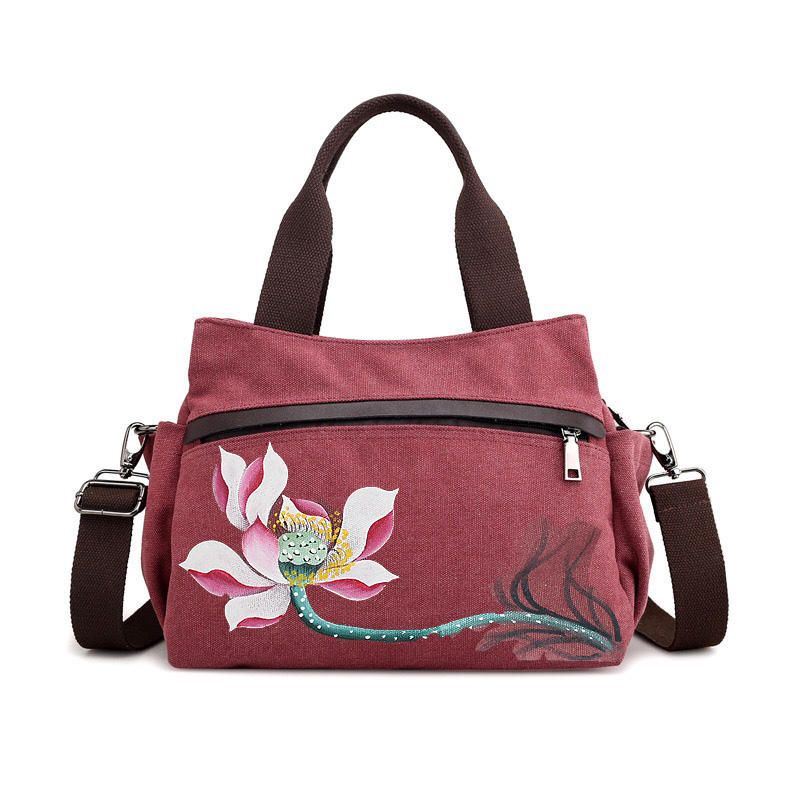 Dames Lotus Canvas Handtas Chinese Crossbody Tas