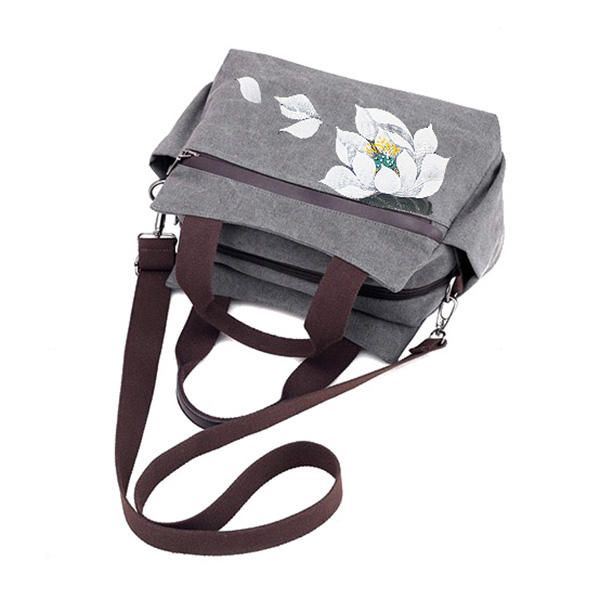 Dames Lotus Canvas Handtas Chinese Crossbody Tas