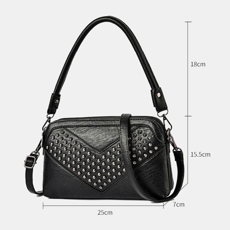 Dames Multi-pocket Front Klinknagel Versieren Crossbody Tas Grote Capaciteit Afneembare Schouderriem Schoudertas Handtas