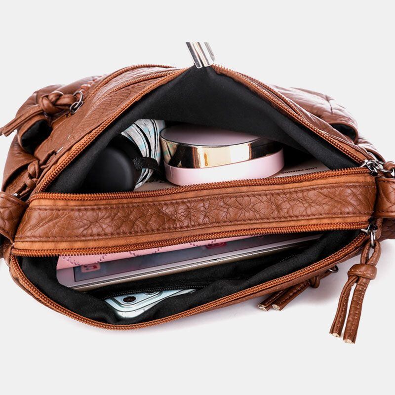 Dames Multi-pocket Middelbare Leeftijd Vintage Crossbody Tas Schoudertas