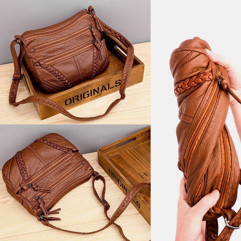 Dames Multi-pocket Middelbare Leeftijd Vintage Crossbody Tas Schoudertas