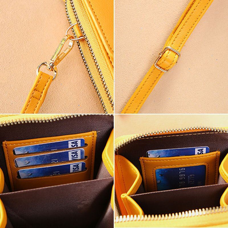 Dames Multi-slots Flap Magnetische Knoopsteek Detail Crossbody Tas Multi-zakken Touchscreen Op De Achter 7 Inch Telefoontas