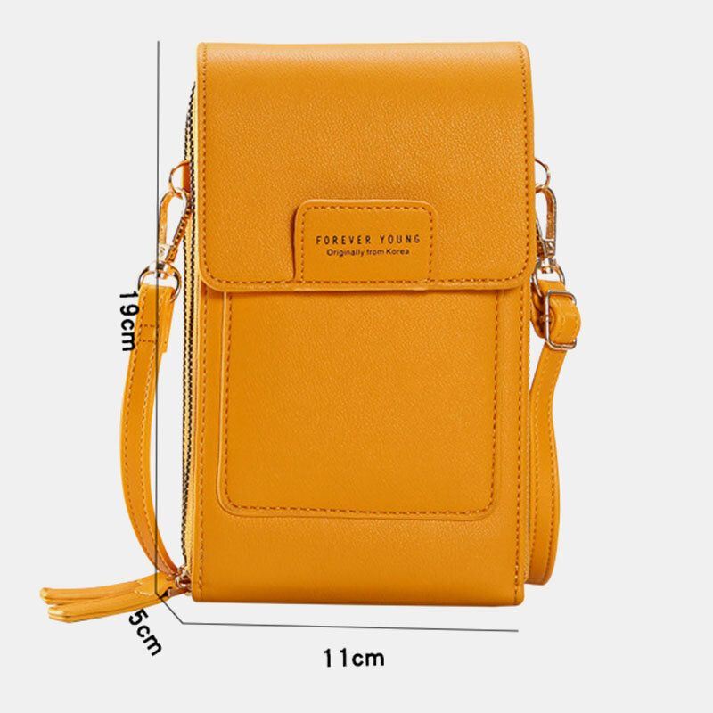 Dames Multi-slots Flap Magnetische Knoopsteek Detail Crossbody Tas Multi-zakken Touchscreen Op De Achter 7 Inch Telefoontas