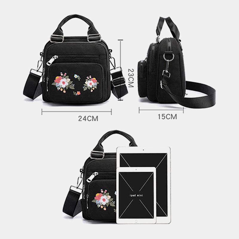 Dames Nylon Mode Geborduurde Crossbody Tas Schoudertas Handtas