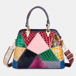 Dames Olie Wax Echt Leer Patchwork Handtas Crossbody Tas Schoudertas