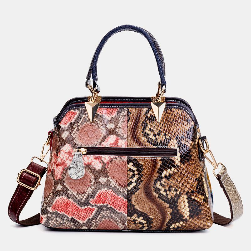 Dames Olie Wax Echt Leer Patchwork Handtas Crossbody Tas Schoudertas