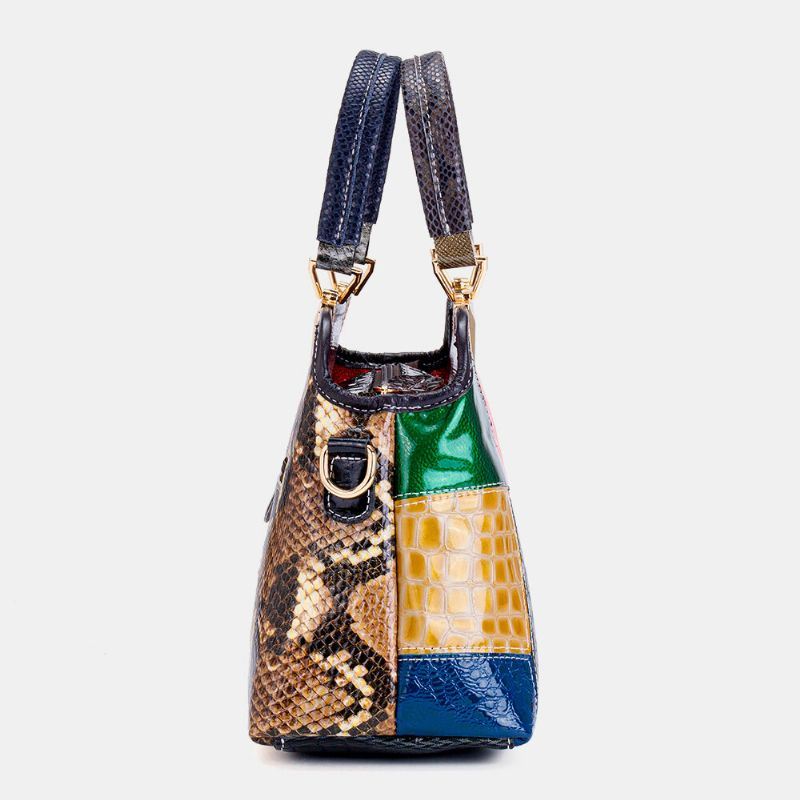 Dames Olie Wax Echt Leer Patchwork Handtas Crossbody Tas Schoudertas