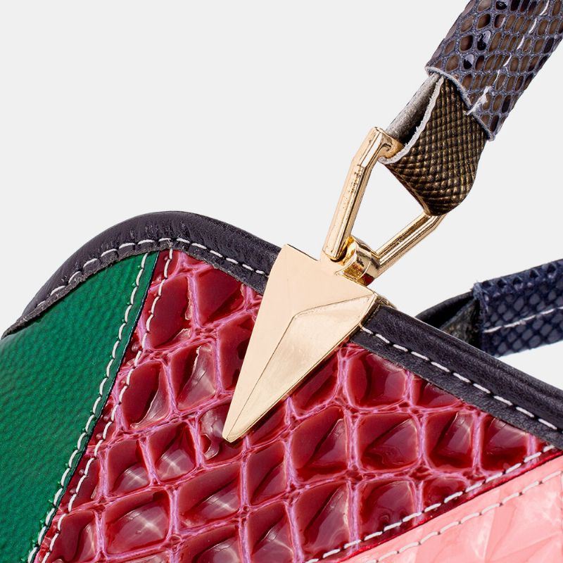 Dames Olie Wax Echt Leer Patchwork Handtas Crossbody Tas Schoudertas