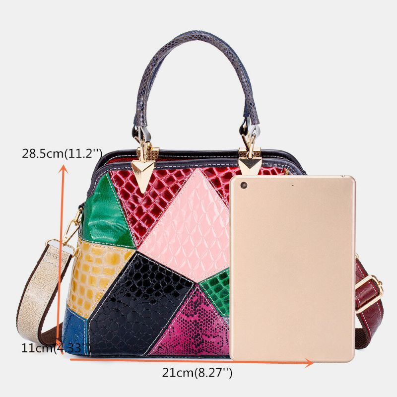 Dames Olie Wax Echt Leer Patchwork Handtas Crossbody Tas Schoudertas