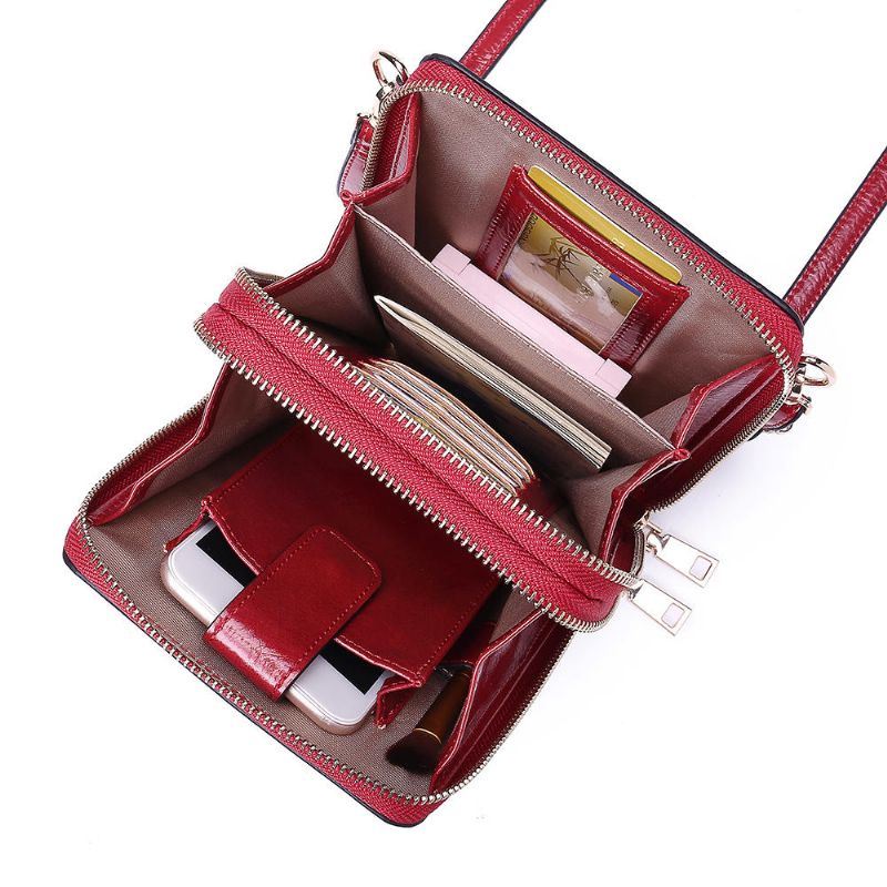 Dames Ontwerp Multifunctionele Telefoon Tas Olie Wax Lederen Crossbody Tas