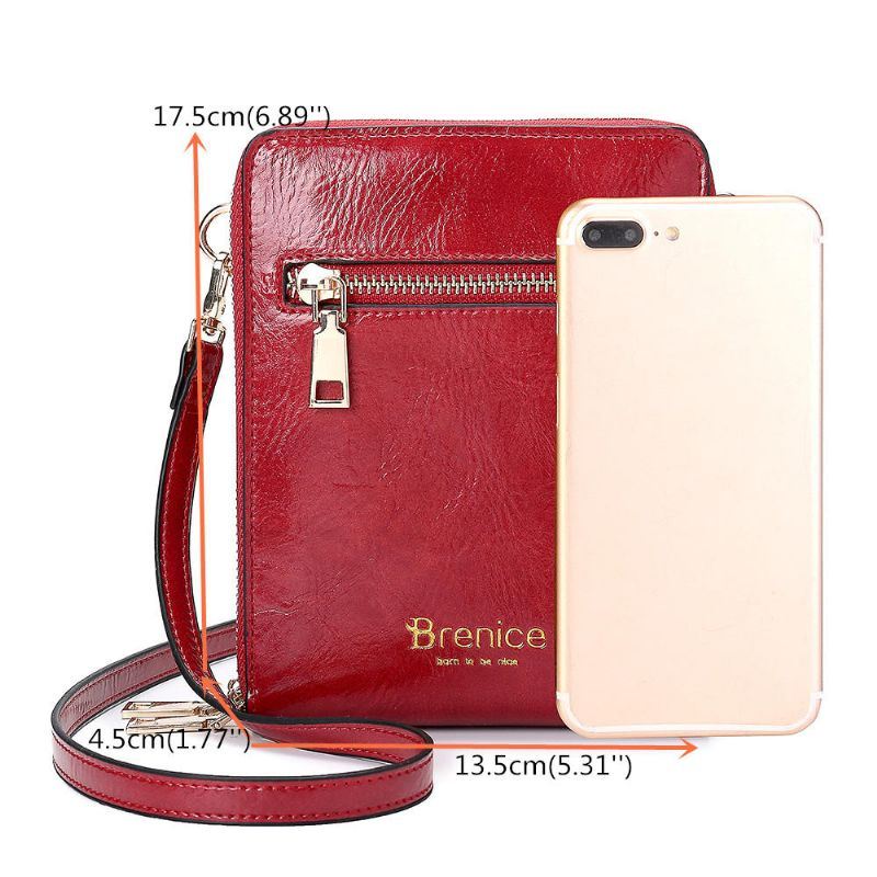 Dames Ontwerp Multifunctionele Telefoon Tas Olie Wax Lederen Crossbody Tas