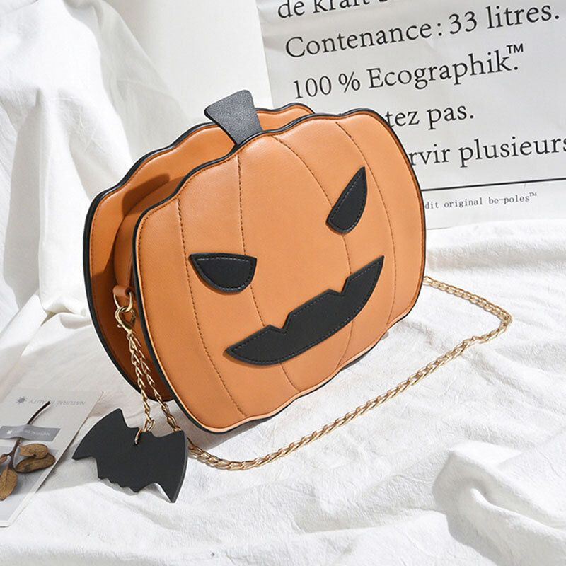 Dames Patchwork Kettingen Halloween Pompoen Tas Crossbody Tas