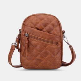 Dames Pu Lederen Argyle Patroon Oortelefoon Gat Casual 6.3 Inch Telefoon Tas Crossbody Tassen Schoudertas