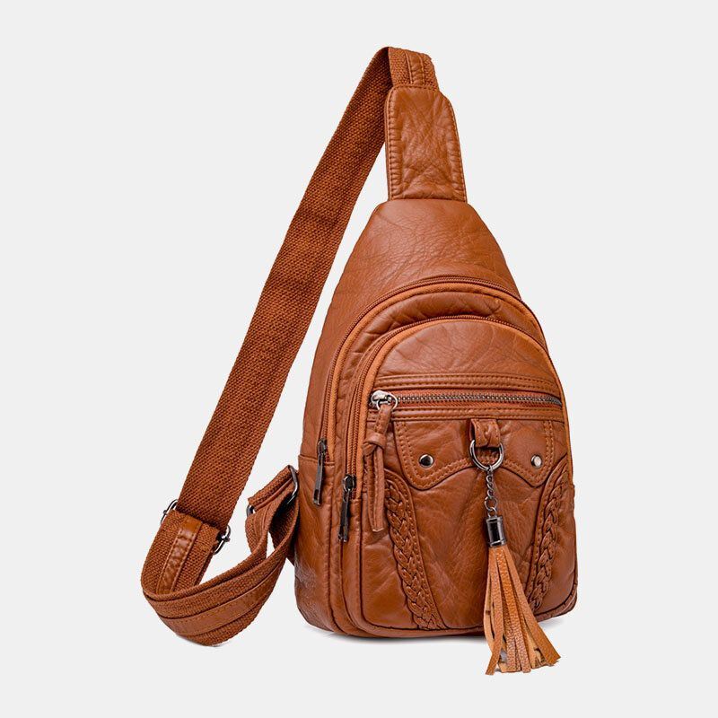 Dames Pu Lederen Kwastje Grote Capaciteit Oortelefoon Gat Anti-diefstal Crossbody Tassen Schoudertas Borst Tas