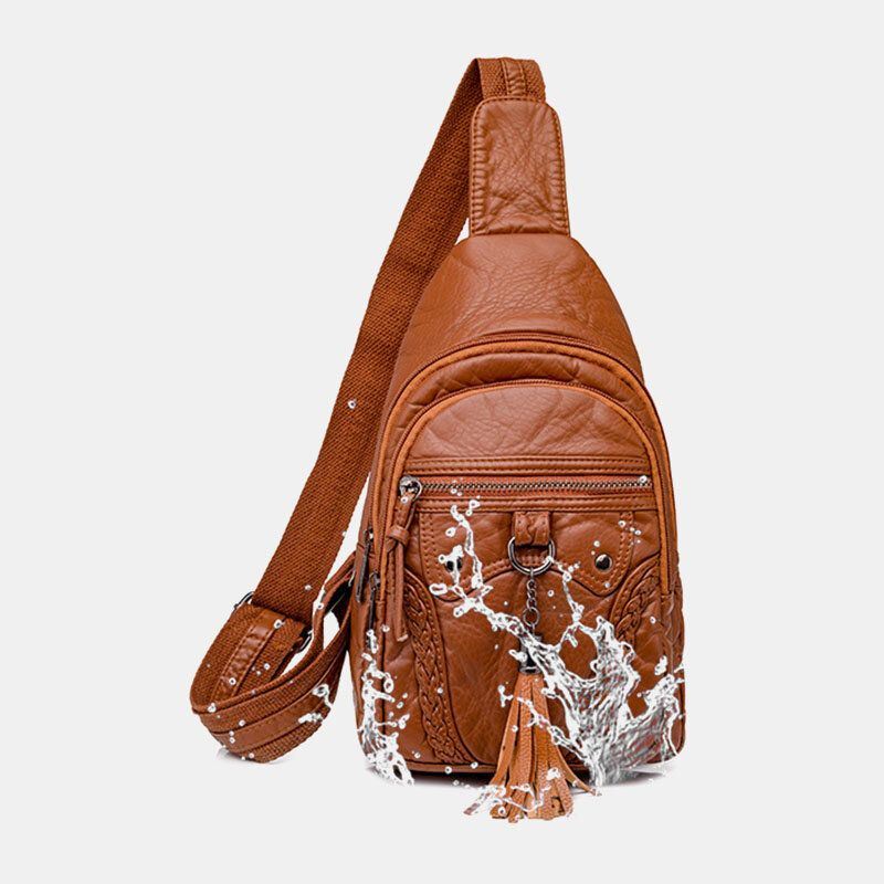 Dames Pu Lederen Kwastje Grote Capaciteit Oortelefoon Gat Anti-diefstal Crossbody Tassen Schoudertas Borst Tas