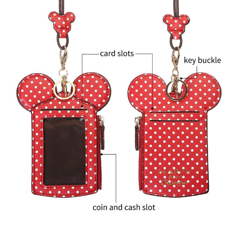 Dames Pu Lederen Muis Vorm Polka Dot Patroon Multi-card Slot Kaarthouder Portemonnee Crossbody Tassen