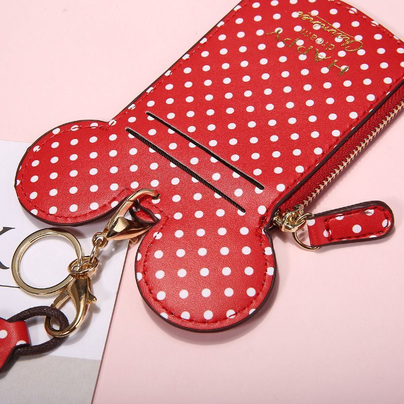 Dames Pu Lederen Muis Vorm Polka Dot Patroon Multi-card Slot Kaarthouder Portemonnee Crossbody Tassen