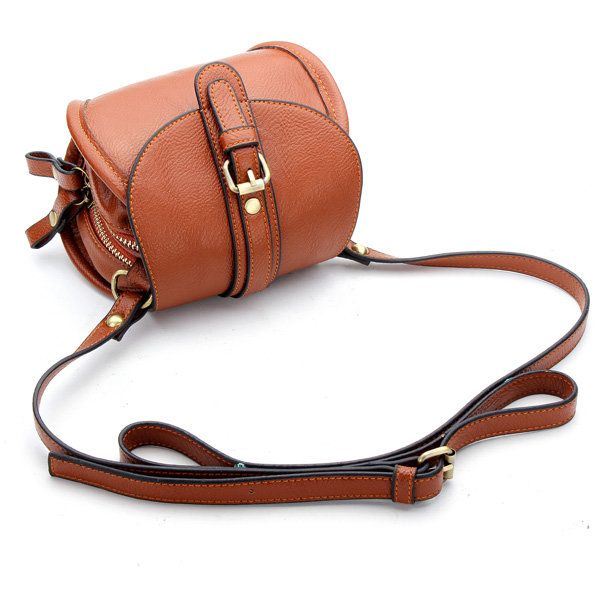 Dames Pu Lederen Riem Versierde Dubbele Rits Mini Crossbody Tas