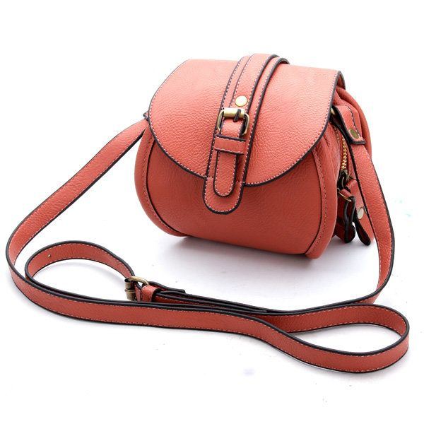 Dames Pu Lederen Riem Versierde Dubbele Rits Mini Crossbody Tas