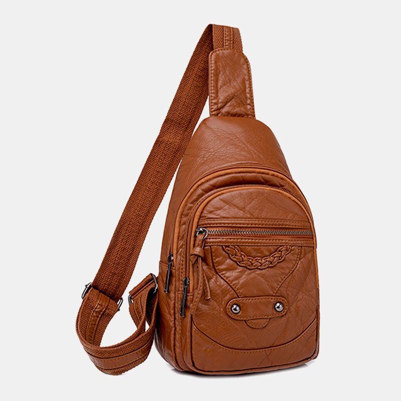 Dames Pu Leer Draagbare Grote Capaciteit Oortelefoon Gat Crossbody Tassen Schoudertas Borsttas