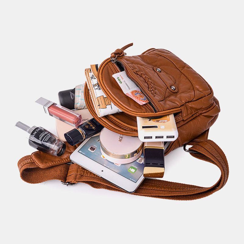 Dames Pu Leer Draagbare Grote Capaciteit Oortelefoon Gat Crossbody Tassen Schoudertas Borsttas