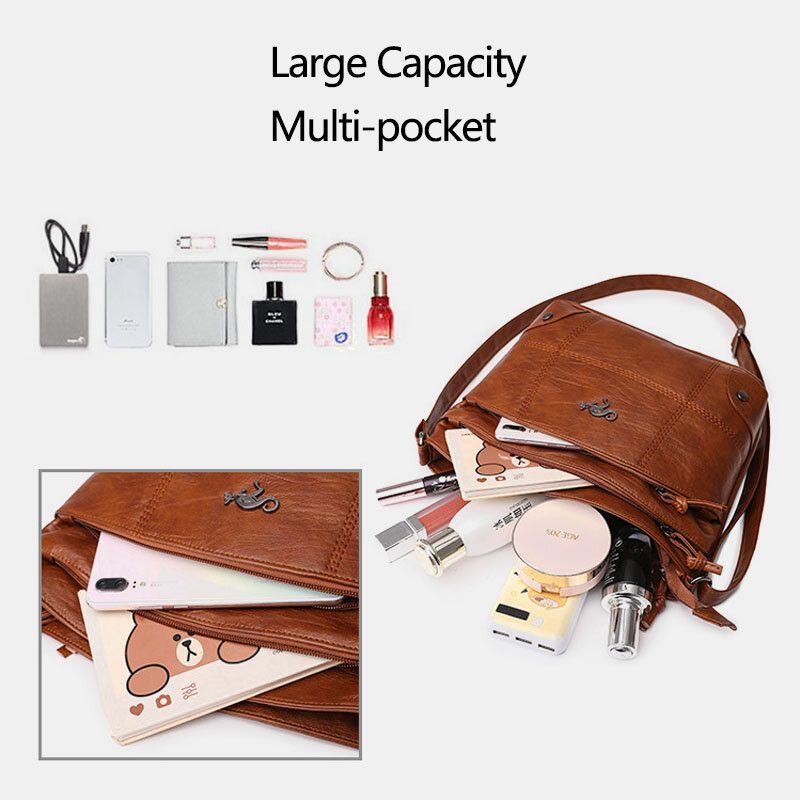 Dames Pu Leer Grote Capaciteit Retro 6.3 Inch Multi-pocket Telefoon Tas Zachte Crossbody Tassen Schoudertas