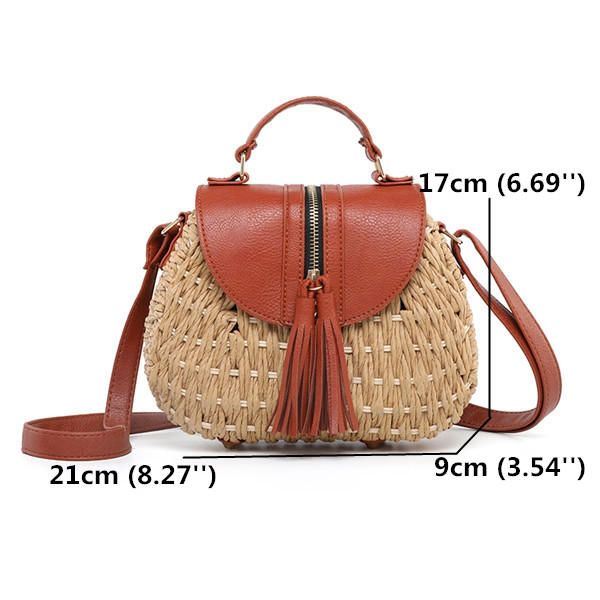 Dames Reis Stro Strandtassen Tassel Patchwork Crossbody Tas