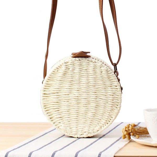 Dames Ronde Geweven Stro Crossbody Tas Solide Strandtas