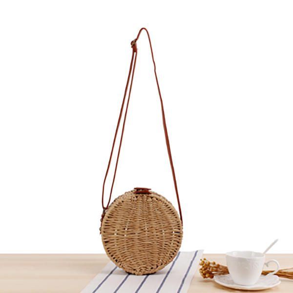 Dames Ronde Geweven Stro Crossbody Tas Solide Strandtas