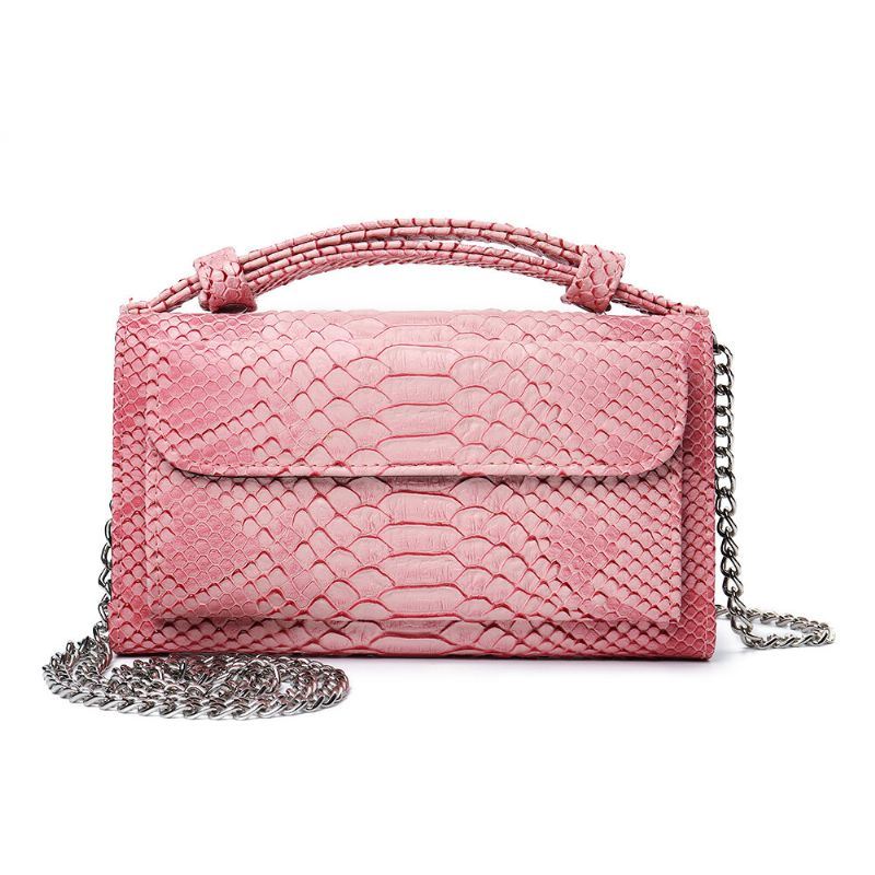 Dames Snake Skin Echt Lederen Ketting Schoudertas Crossbody Tas Handtas Lange Portemonnee