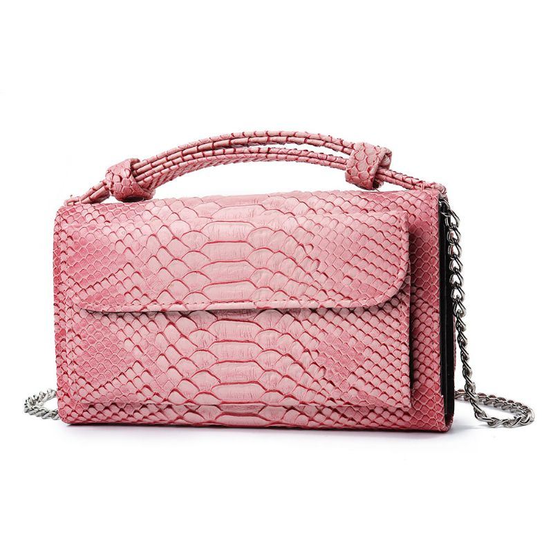 Dames Snake Skin Echt Lederen Ketting Schoudertas Crossbody Tas Handtas Lange Portemonnee