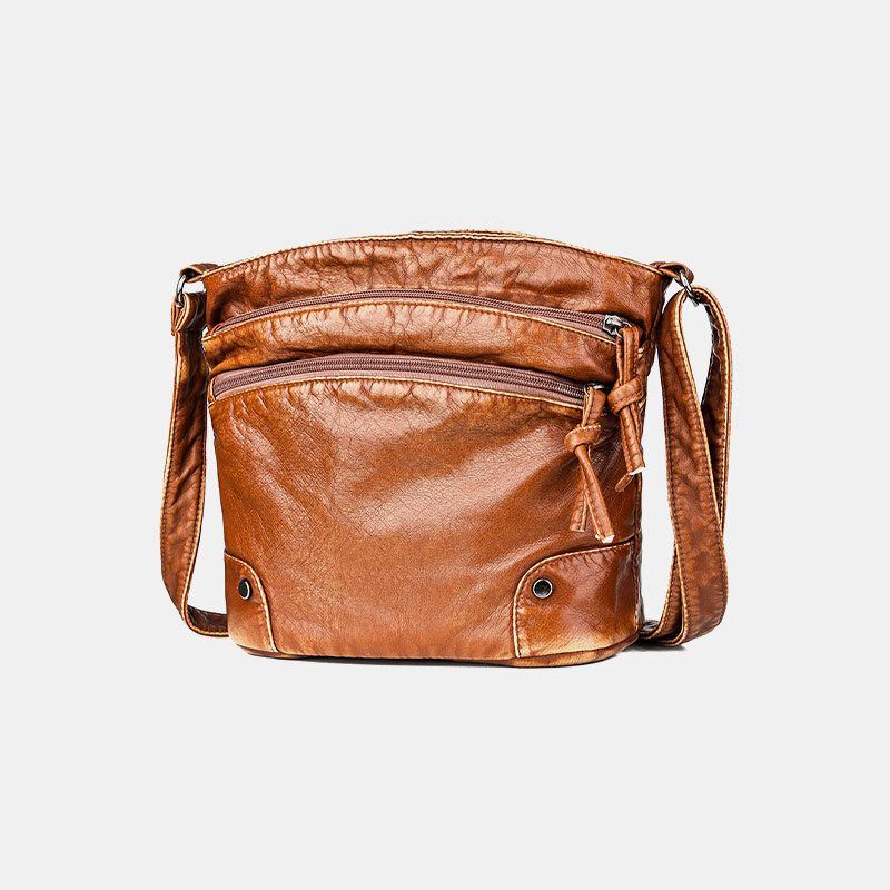 Dames Solid Multi-pocket Crossbody Bag Schoudertas Van Middelbare Leeftijd