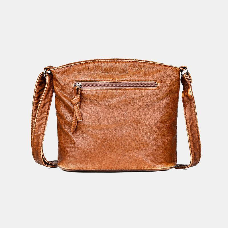 Dames Solid Multi-pocket Crossbody Bag Schoudertas Van Middelbare Leeftijd