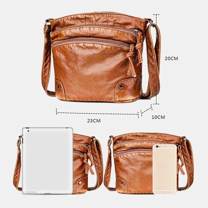 Dames Solid Multi-pocket Crossbody Bag Schoudertas Van Middelbare Leeftijd