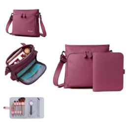 Dames Solide Multifunctionele Muti Kaartsleuven 2 Stuks Crossbody Tas Schoudertas