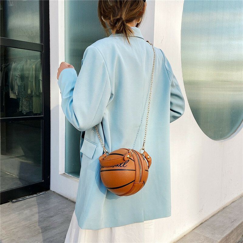 Dames Uniek Ontwerp Basketbal Voetbal Look Mini Ronde Tas Hangbag Mode Verstelbare Schoudertas Cross Body Bag