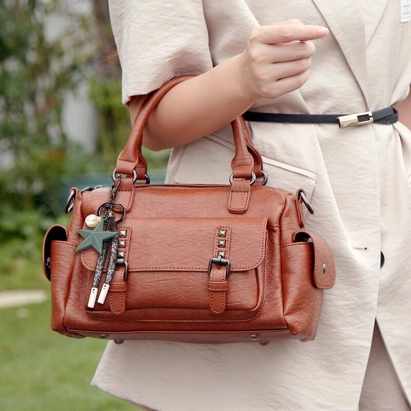 Dames Vijfpuntige Ster Hanger Grote Capaciteit Crossbody Tas Multi-pocket Zacht Lederen Schoudertas Handtas