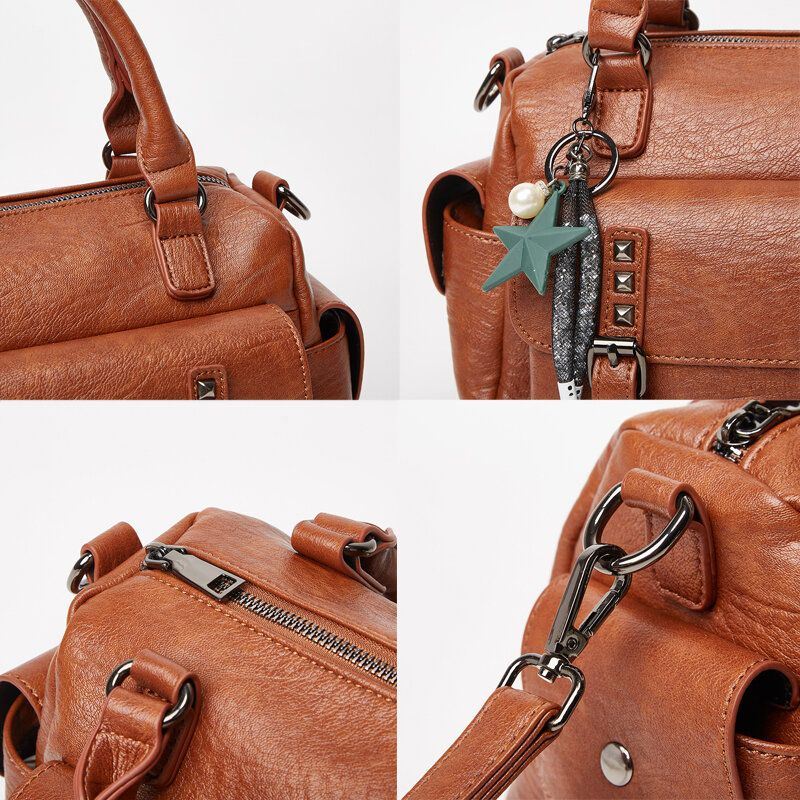 Dames Vijfpuntige Ster Hanger Grote Capaciteit Crossbody Tas Multi-pocket Zacht Lederen Schoudertas Handtas