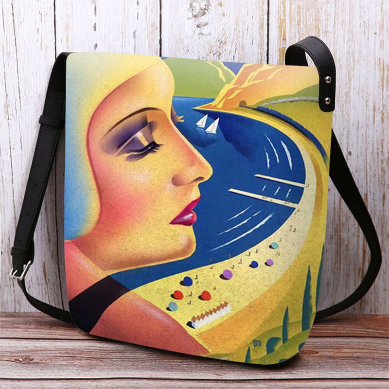 Dames Vilt Art Schilderen Cartoon Figuur Print Persoonlijkheid Crossbody Tas Schoudertas