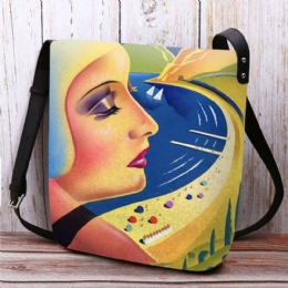 Dames Vilt Art Schilderen Cartoon Figuur Print Persoonlijkheid Crossbody Tas Schoudertas