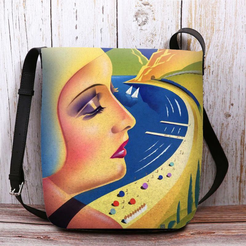 Dames Vilt Art Schilderen Cartoon Figuur Print Persoonlijkheid Crossbody Tas Schoudertas