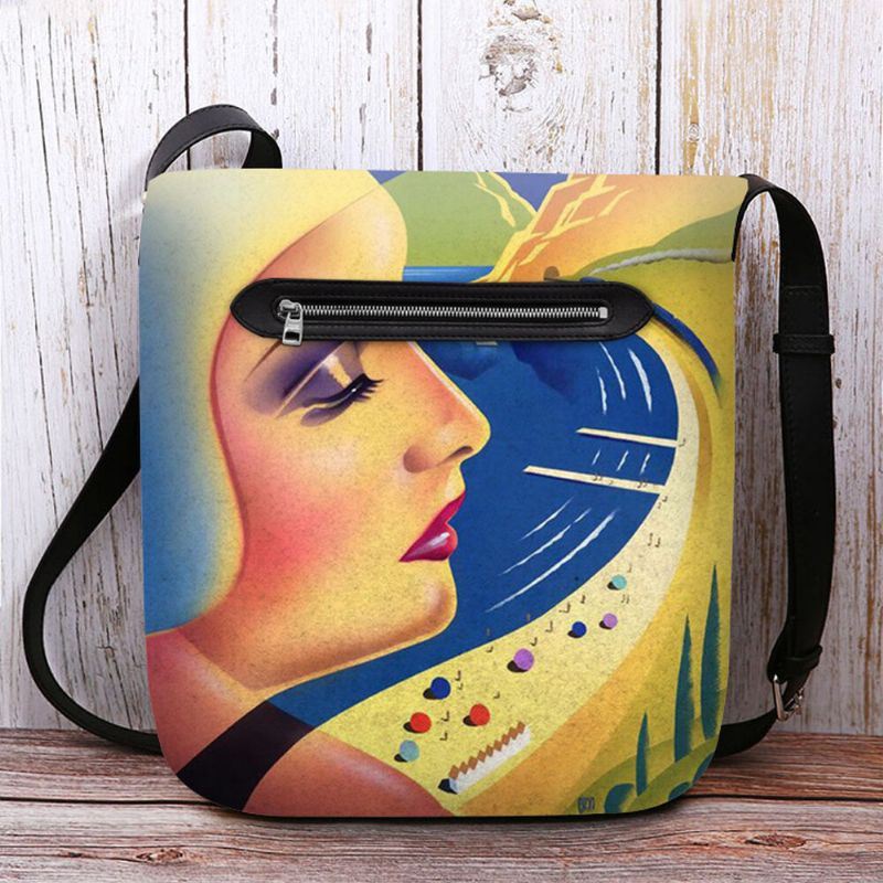 Dames Vilt Art Schilderen Cartoon Figuur Print Persoonlijkheid Crossbody Tas Schoudertas