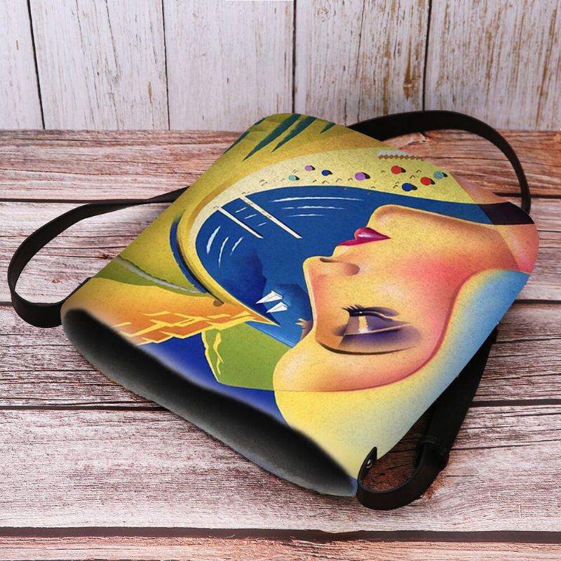 Dames Vilt Art Schilderen Cartoon Figuur Print Persoonlijkheid Crossbody Tas Schoudertas