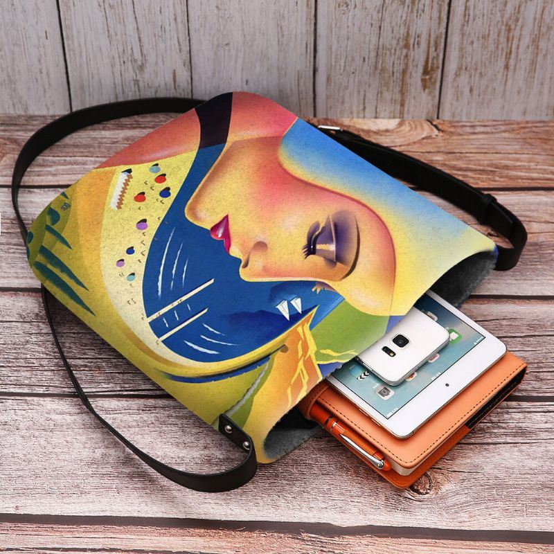 Dames Vilt Art Schilderen Cartoon Figuur Print Persoonlijkheid Crossbody Tas Schoudertas