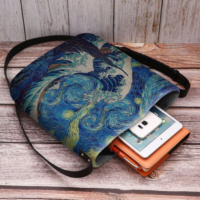 Dames Vilt Zee Golf Sterrenhemel Patroon Olieverf Stijl Prints Crossbody Tas Schoudertas