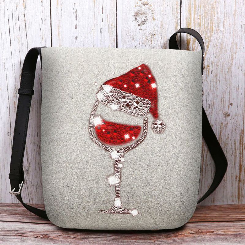 Dames Vilten Dames Kerstmuts Glazen Beker Casual Outdoor Crossbody Tas Schoudertas