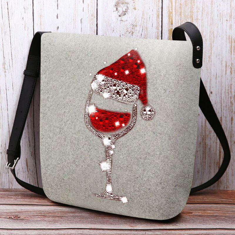 Dames Vilten Dames Kerstmuts Glazen Beker Casual Outdoor Crossbody Tas Schoudertas