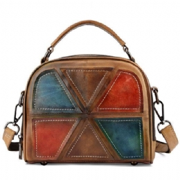 Dames Vintage Echt Leer Handgemaakte Borstel Kleur Handtassen Stiksels Crossbody Tassen